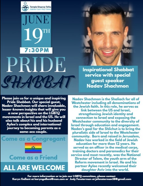 Temple Shaaray Tefila Pride Shabbat - Special Guest Speaker Nadav Shachmon