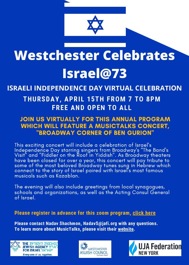 Yom Ha'Atzmaut Westchester Wide Virtual Israel Independence Day Community Event