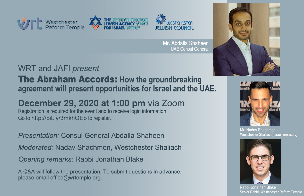 JAFI/WRT and WJCouncil present The Abraham Accords:  How the groundbreaking agreement will present opportunities for Israel