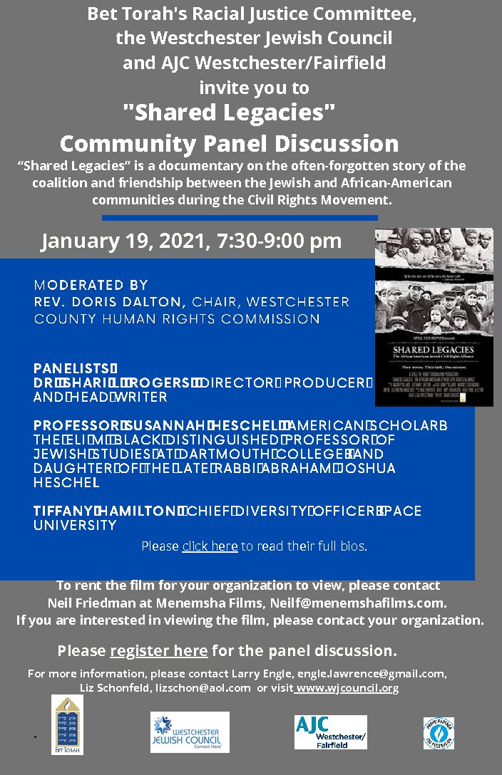 Bet Torah Racial Justice Committee, the Westchester Jewish Council and AJC Westchester/Fairfield "Shared Legacies" Community Virtual Panel Discussion