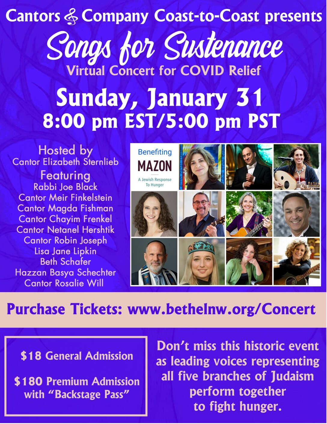 Cantors & Company Coast-to-Coast Presents Songs for Sustenance Virtual Concert