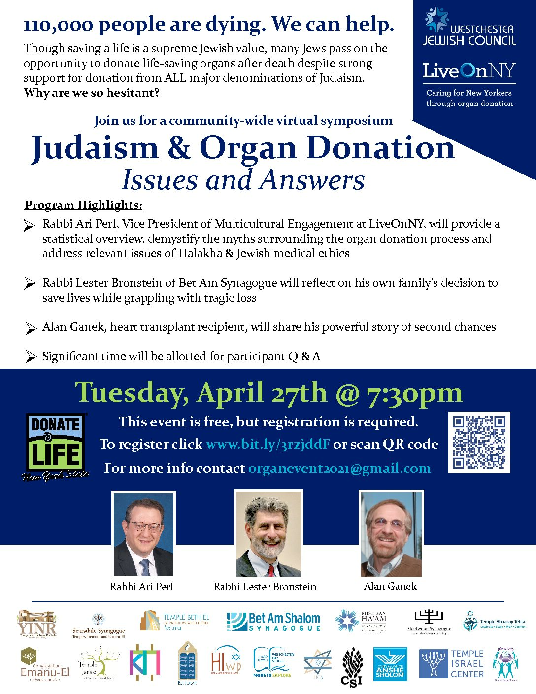 Bet Am Shalom, LIveOnNY, Westchester Jewish Council - Judaism and Organ Donation: Issues and Answers