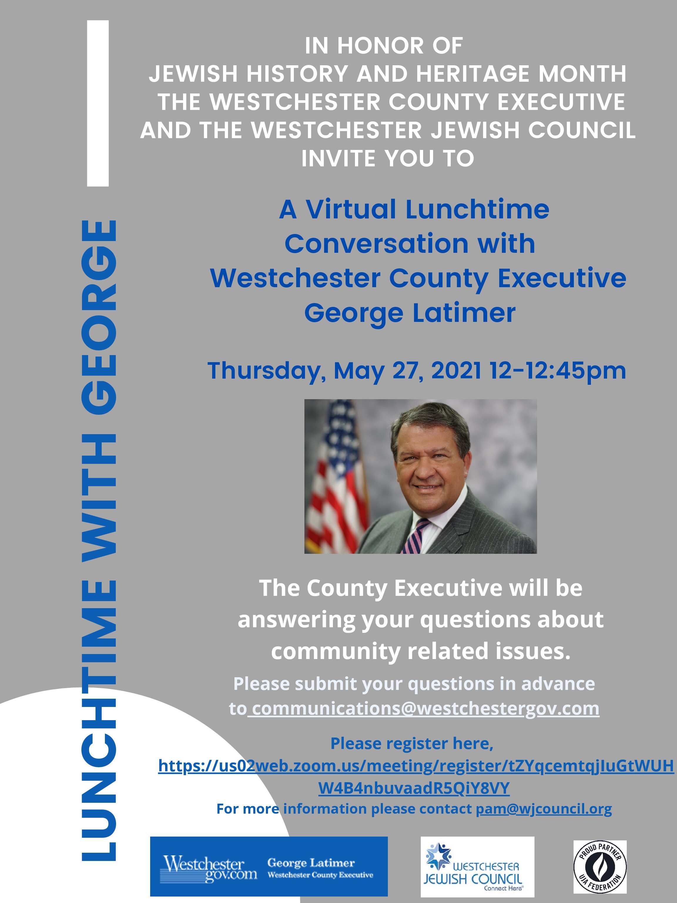 Conversation with County Executive Latimer in Honor of Jewish History and Heritage Month