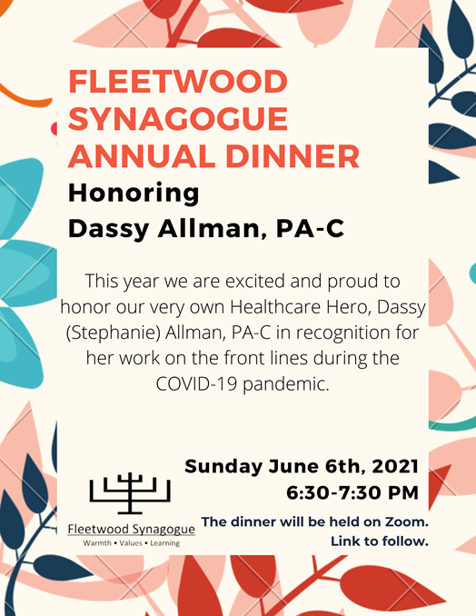 Fleetwood Synagogue Annual Dinner Honoring Dassy Allman, PA-C