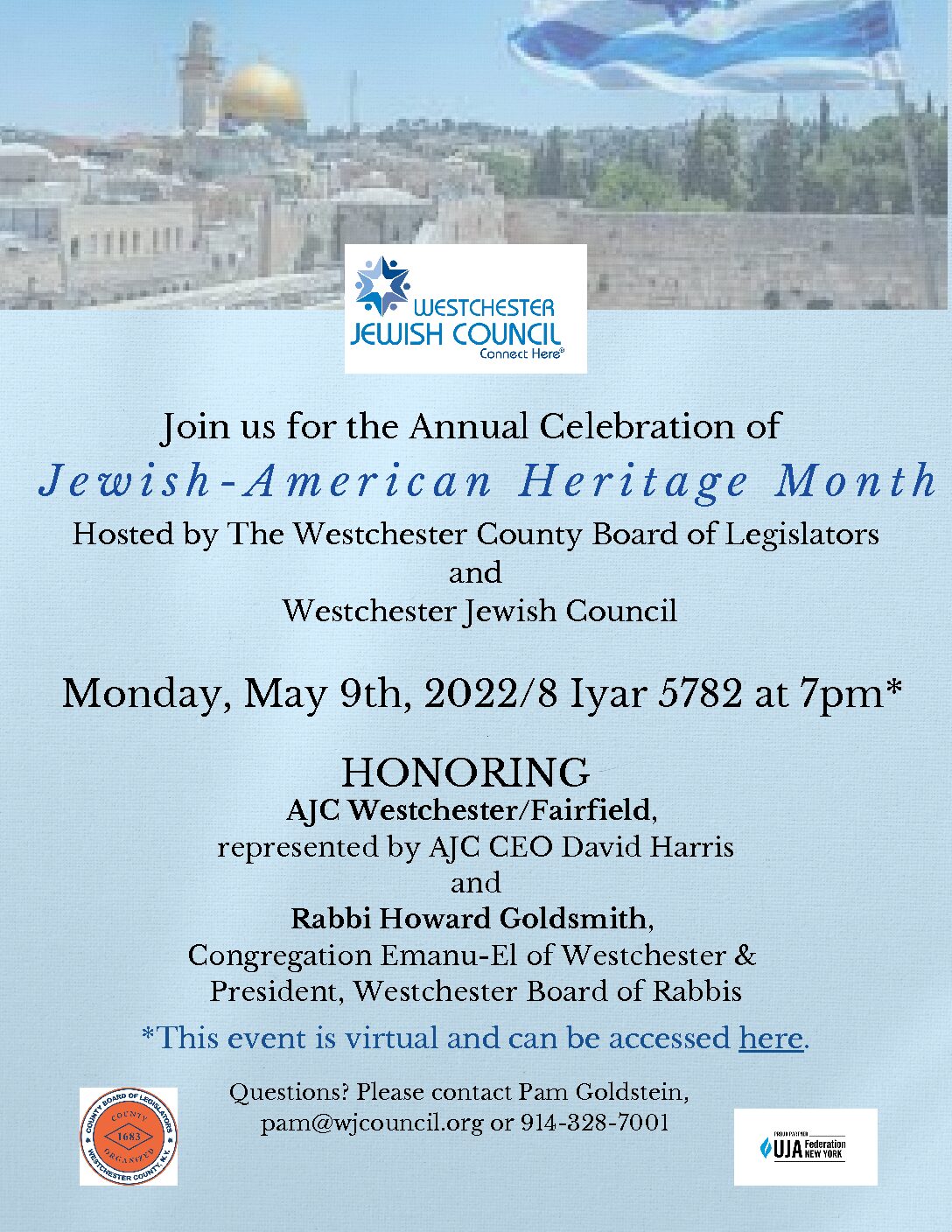 Jewish History and Heritage Month Celebration with the Westchester County Board of Legislators and Westchester Jewish Council
