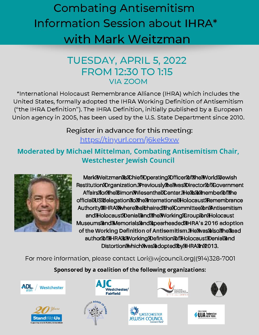Combating Antisemitism Information Session about IHRA with Mark Weitzman