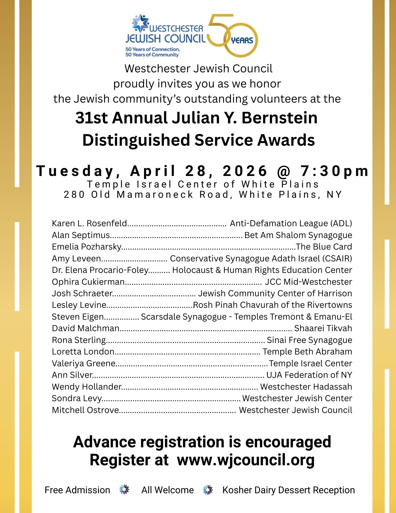 Westchester Jewish Council - Julian Y. Bernstein Distinguished Service Awards