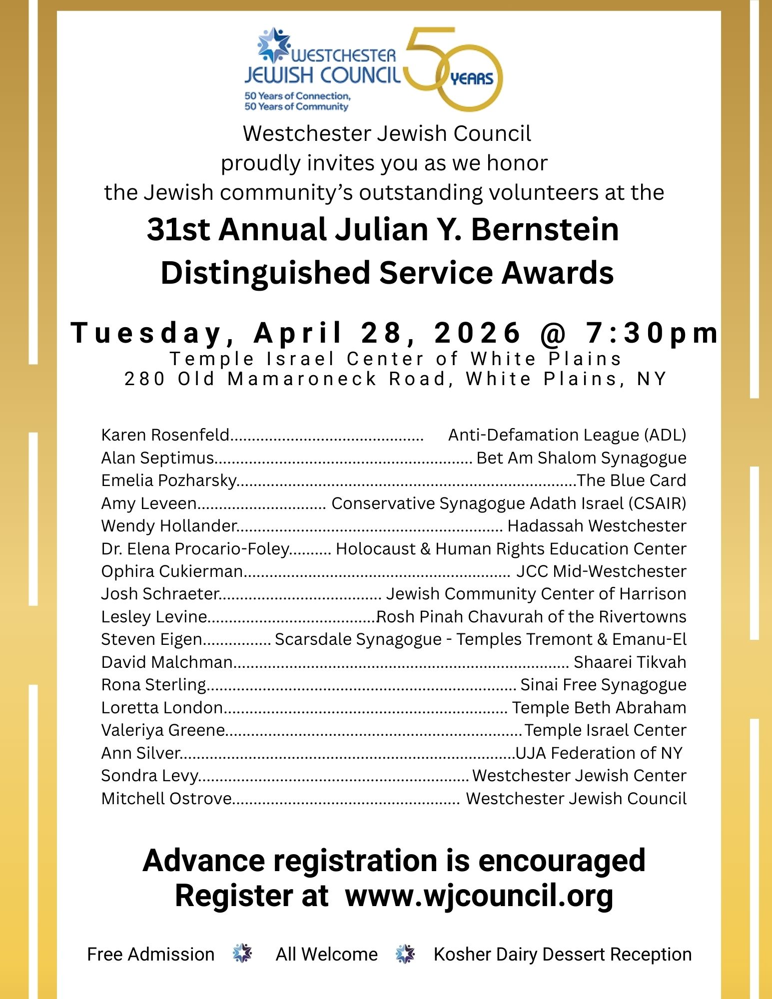 Westchester Jewish Council - Julian Y. Bernstein Distinguished Service Awards