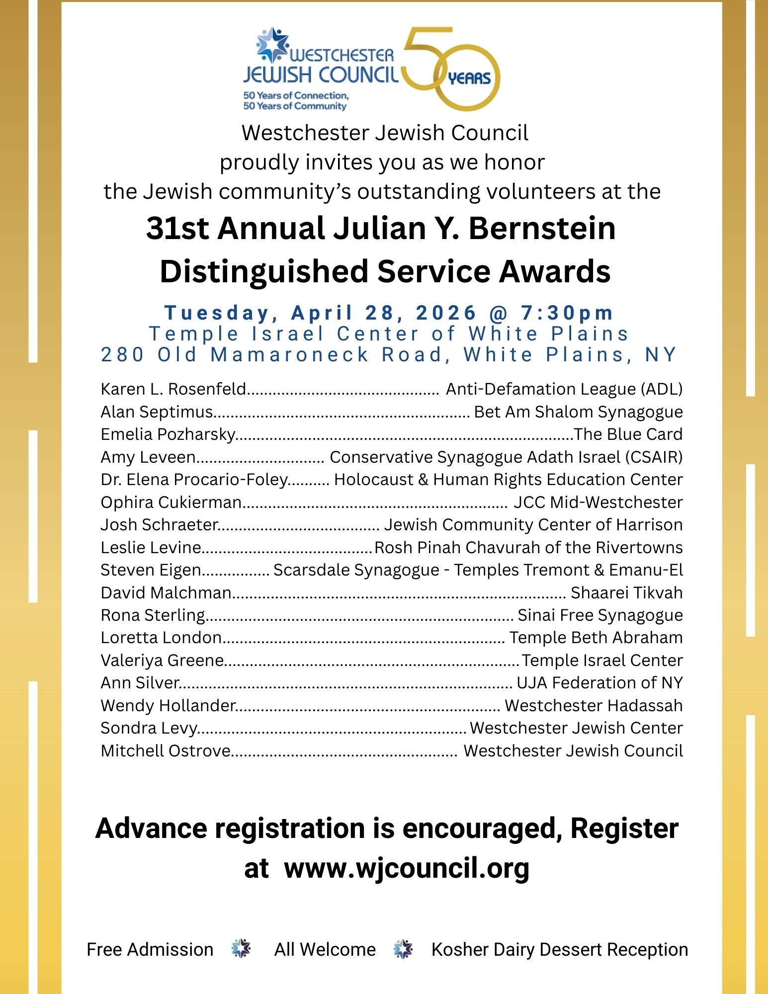 Westchester Jewish Council - Julian Y. Bernstein Distinguished Service Awards