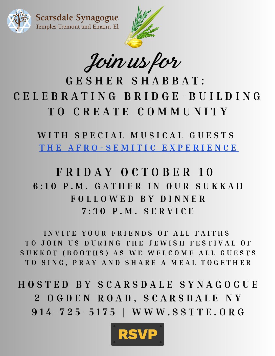 SSTTE - Gesher Shabbat: Celebrating Bridge-Building to Create Community