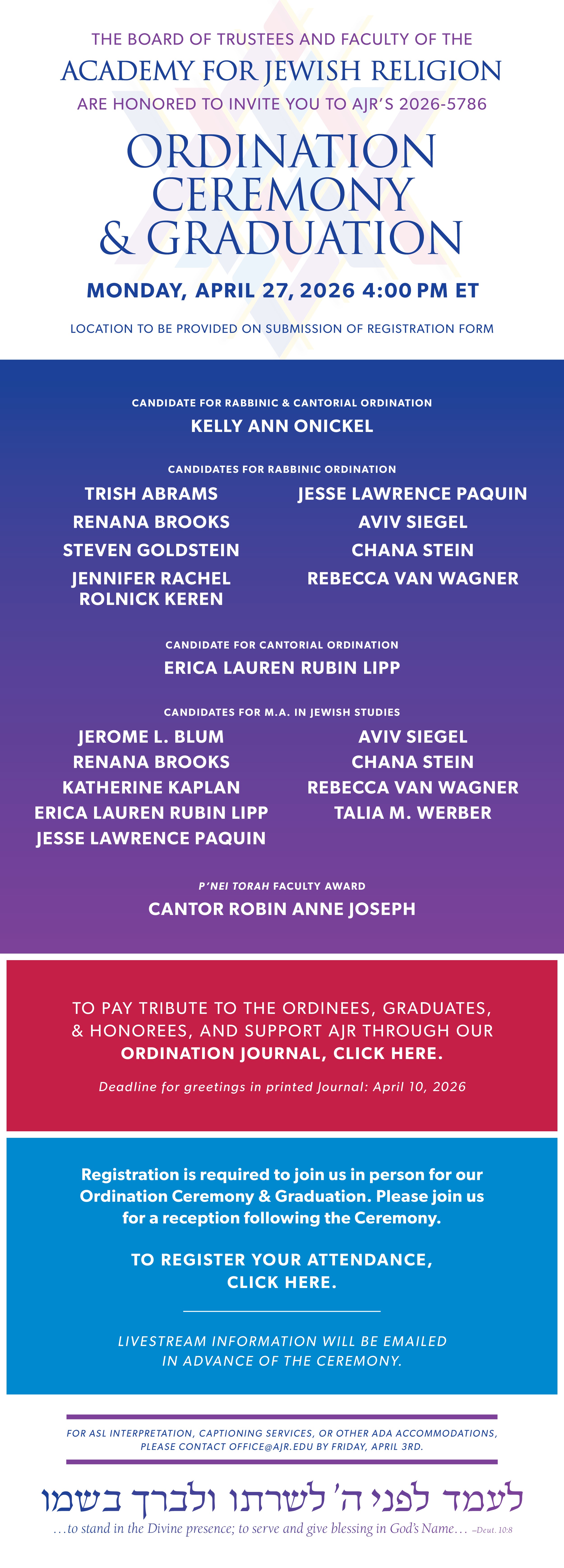 AJR - Ordination Ceremony & Graduation