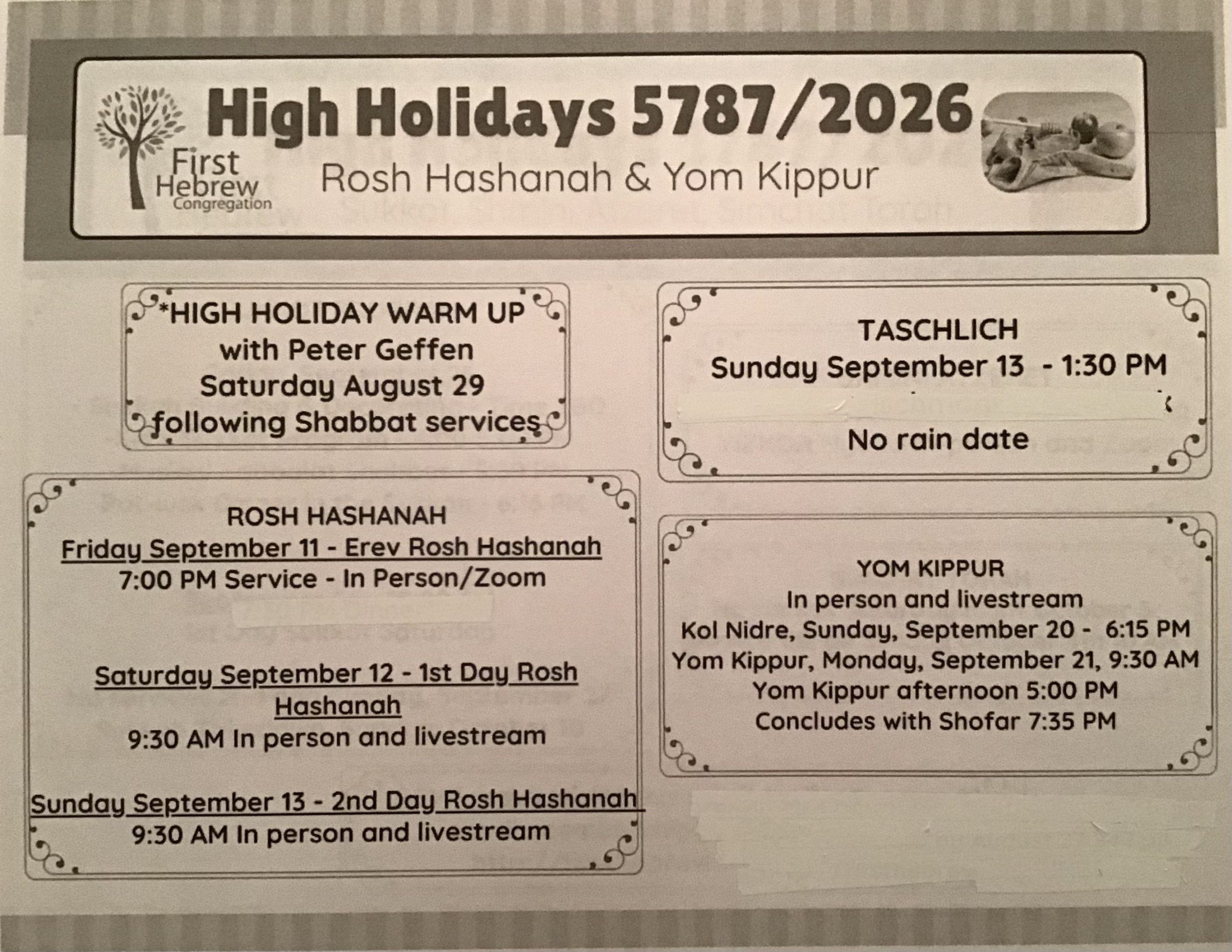 First Hebrew Congregation Rosh Hashanah Services